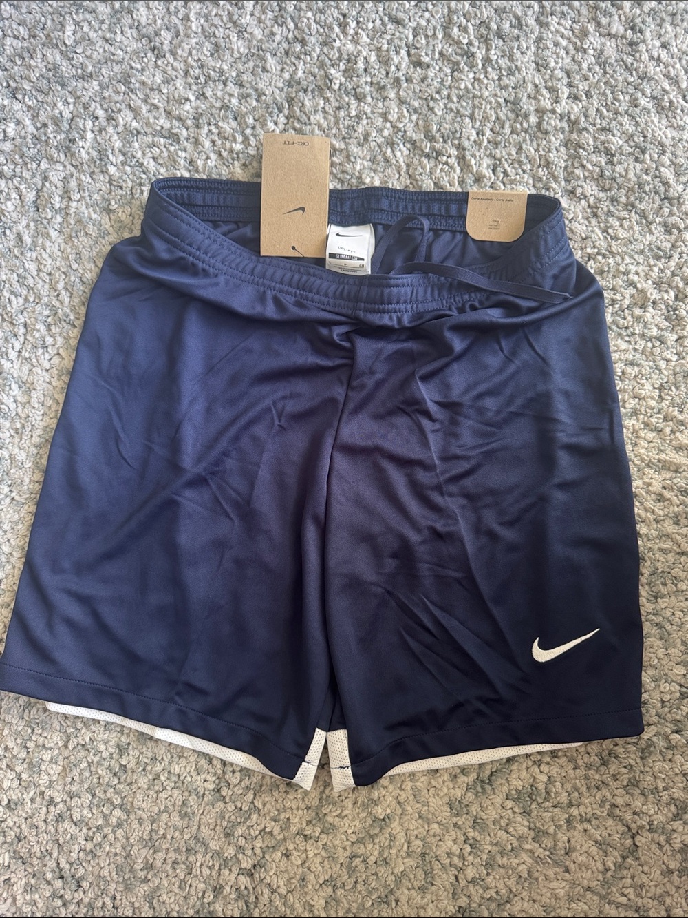 Nike Navy Athletic Shorts with White Swoosh